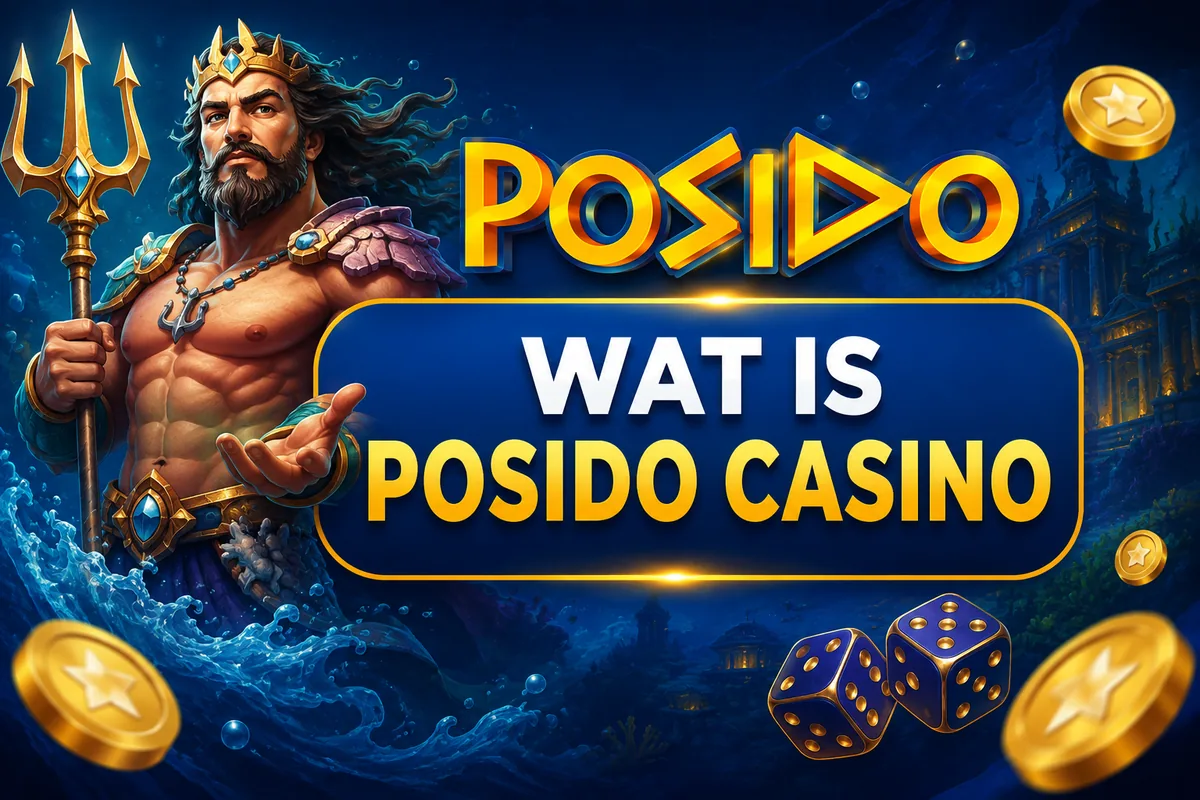 Posido Casino: Poseidon met drietand, gouden munten en dobbelstenen &mdash; Wat is Posido Casino