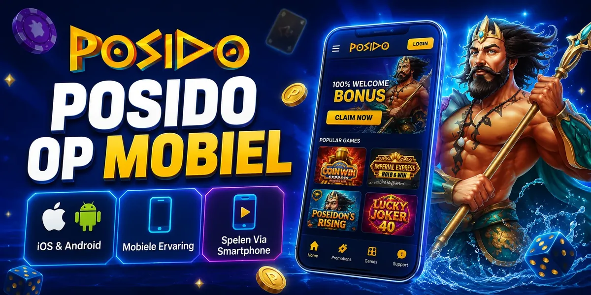 Posido Casino op mobiel: smartphone met de Posido-lobby, iOS en Android, spelen via je smartphone