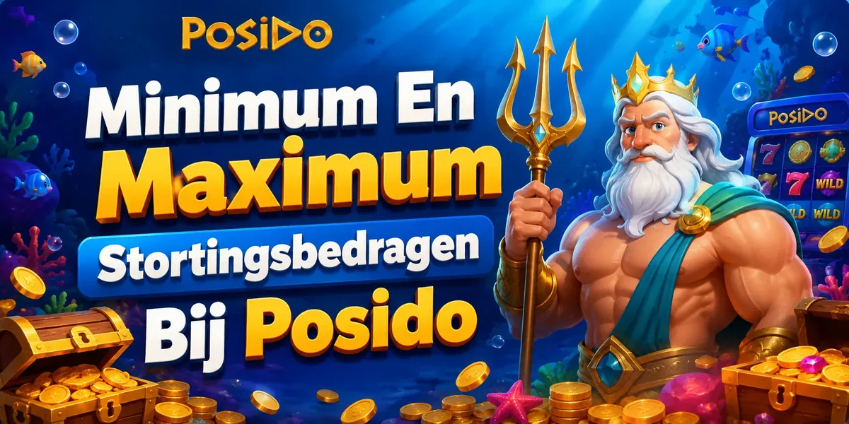 Minimum en maximum stortingsbedragen bij Posido Casino: Poseidon met schatkisten vol gouden munten